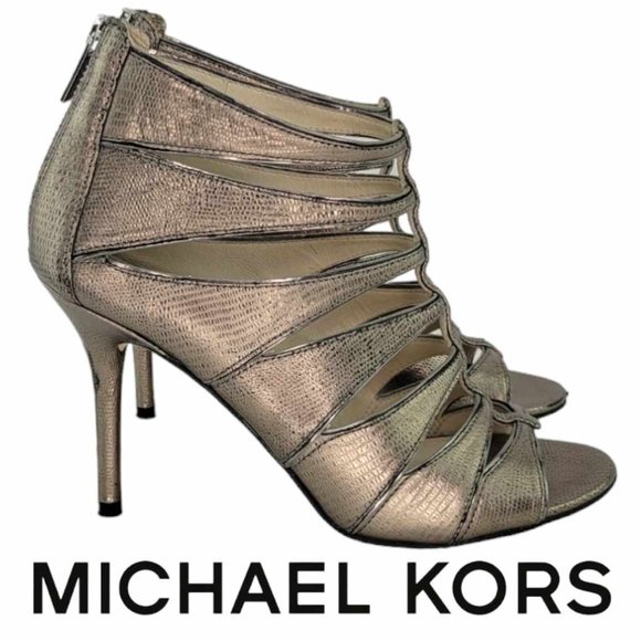 MICHAEL Michael Kors Mavis Open Toe Leather Bronze Heel Sandal - Sz. 6.5M - Picture 2 of 12